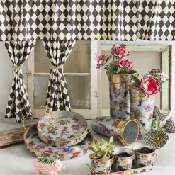 MacKenzie-Childs Flower Market Galvanized Herb Pots with Tray, Set of 3< Spring|Outdoor