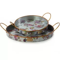MacKenzie-Childs Flower Market Galvanized Serving Trays, Set of 2< Outdoor|Bar Entertaining
