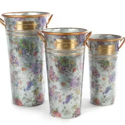 MacKenzie-Childs Flower Market Galvanized Flower Buckets, Set of 3< Spring|Outdoor