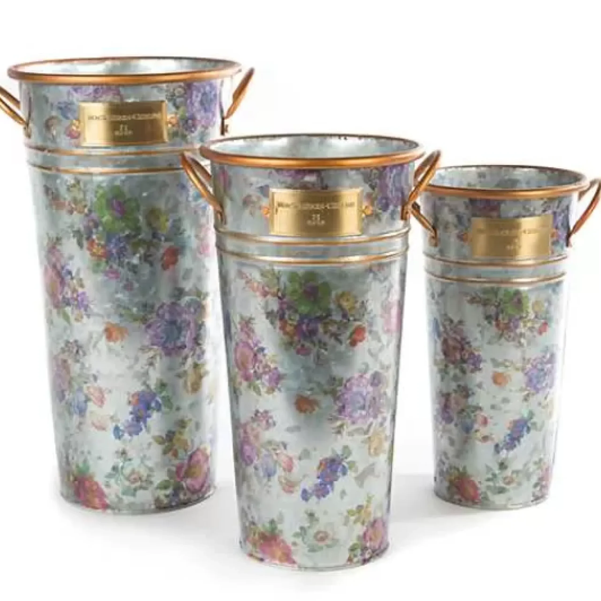 MacKenzie-Childs Flower Market Galvanized Flower Buckets, Set of 3< Spring|Outdoor
