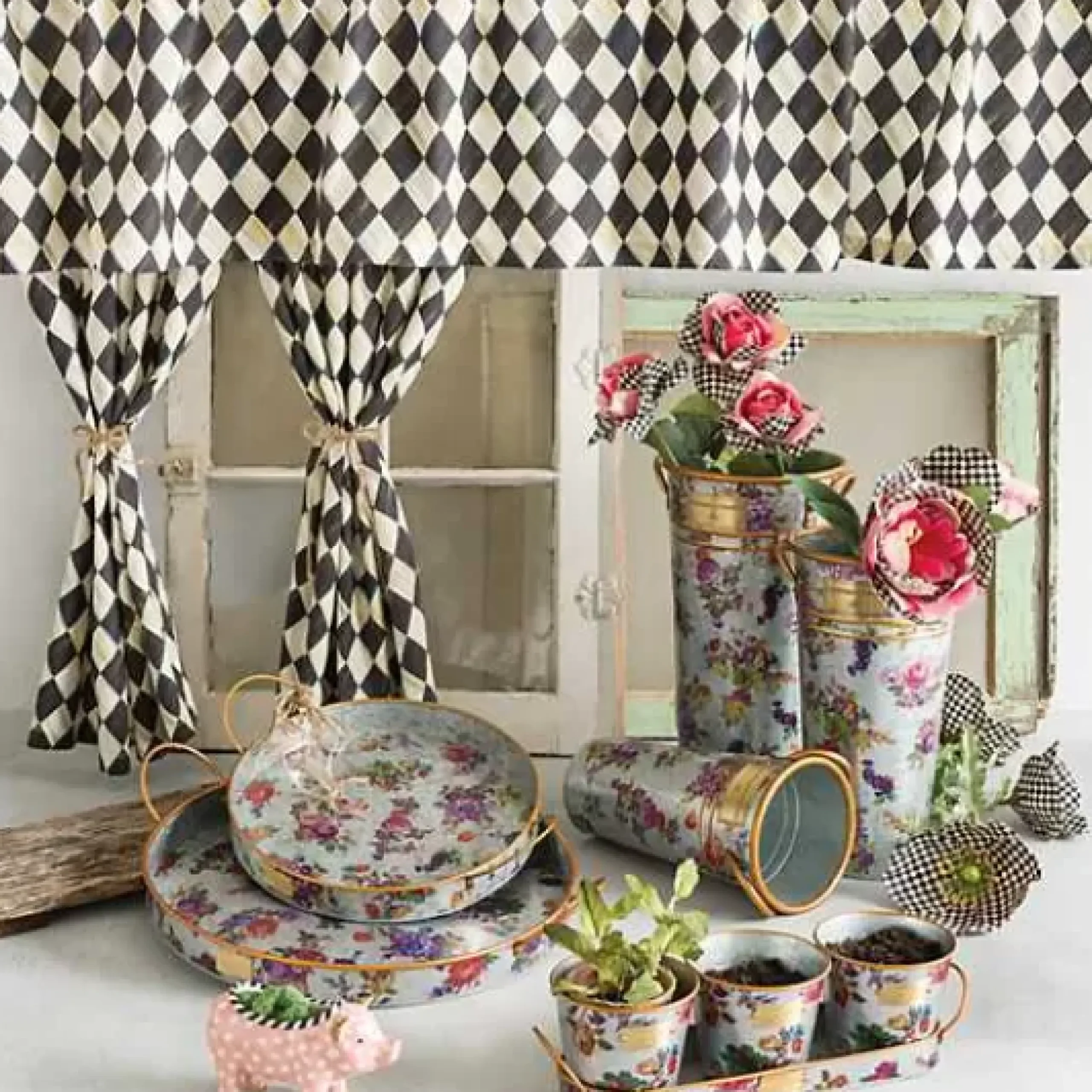 MacKenzie-Childs Flower Market Galvanized Flower Buckets, Set of 3< Spring|Outdoor