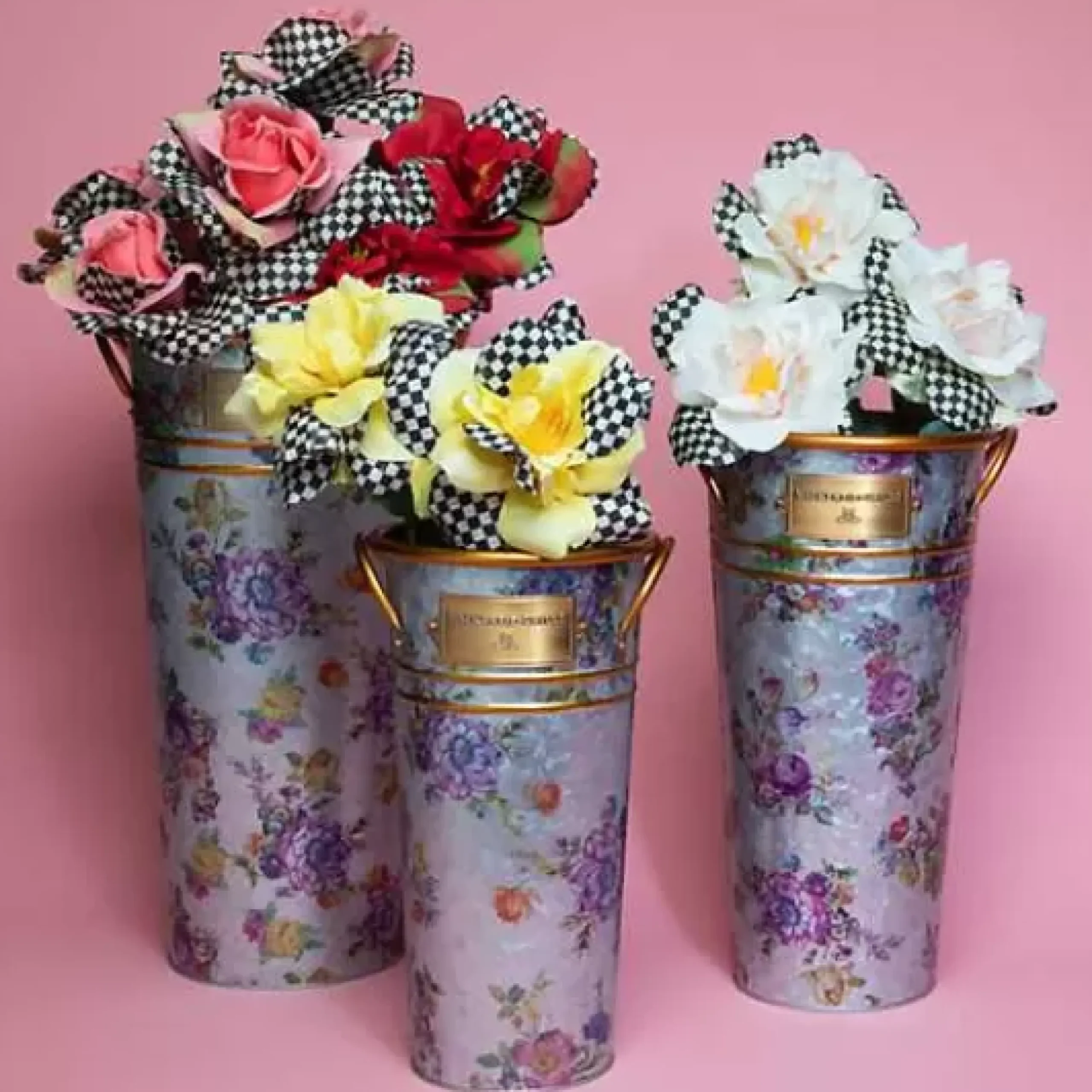 MacKenzie-Childs Flower Market Galvanized Flower Buckets, Set of 3< Spring|Outdoor