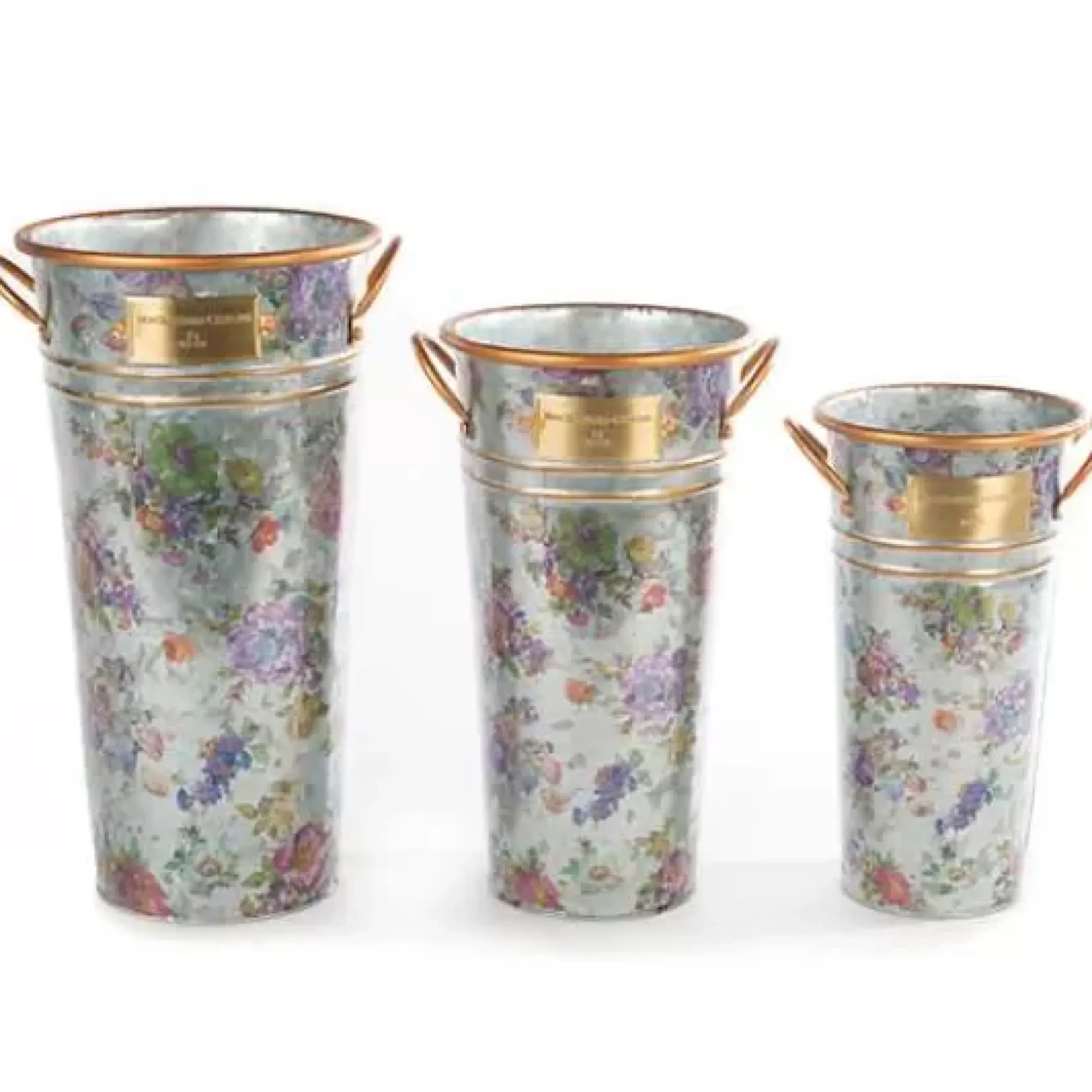 MacKenzie-Childs Flower Market Galvanized Flower Buckets, Set of 3< Spring|Outdoor