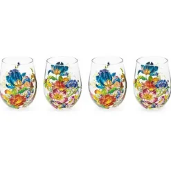 MacKenzie-Childs Flower Market Stemless Wine Glass, Set of 4< Drinkware