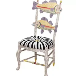 MacKenzie-Childs Freckle Fish Chair - Black White Seat< Dining Room & Kitchen