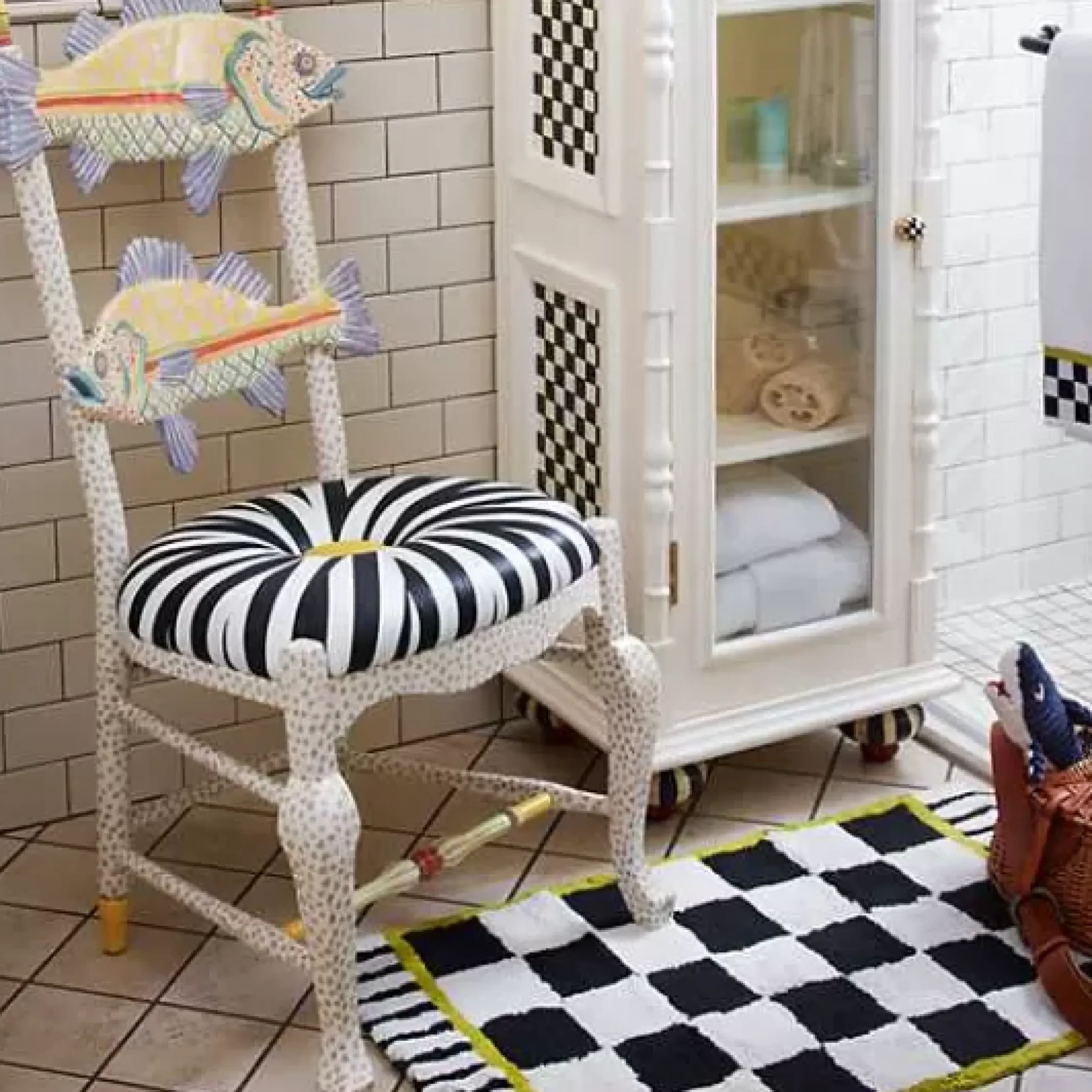 MacKenzie-Childs Freckle Fish Chair - Black White Seat< Dining Room & Kitchen