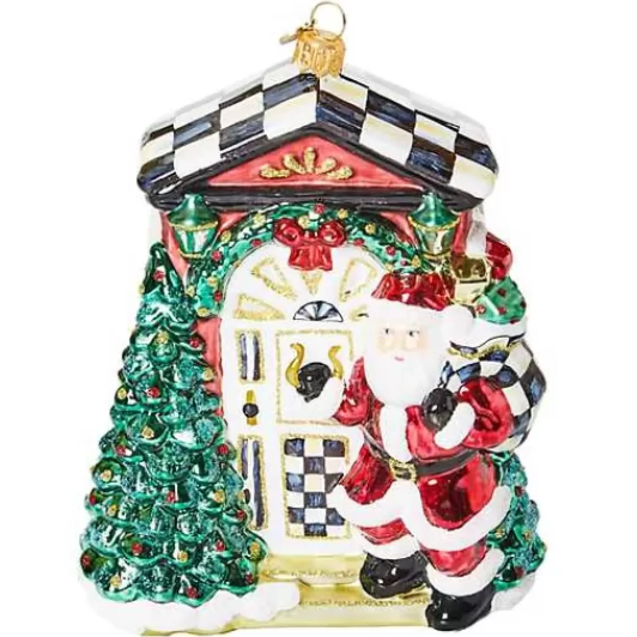 MacKenzie-Childs Front Door Santa Glass Ornament< Holiday