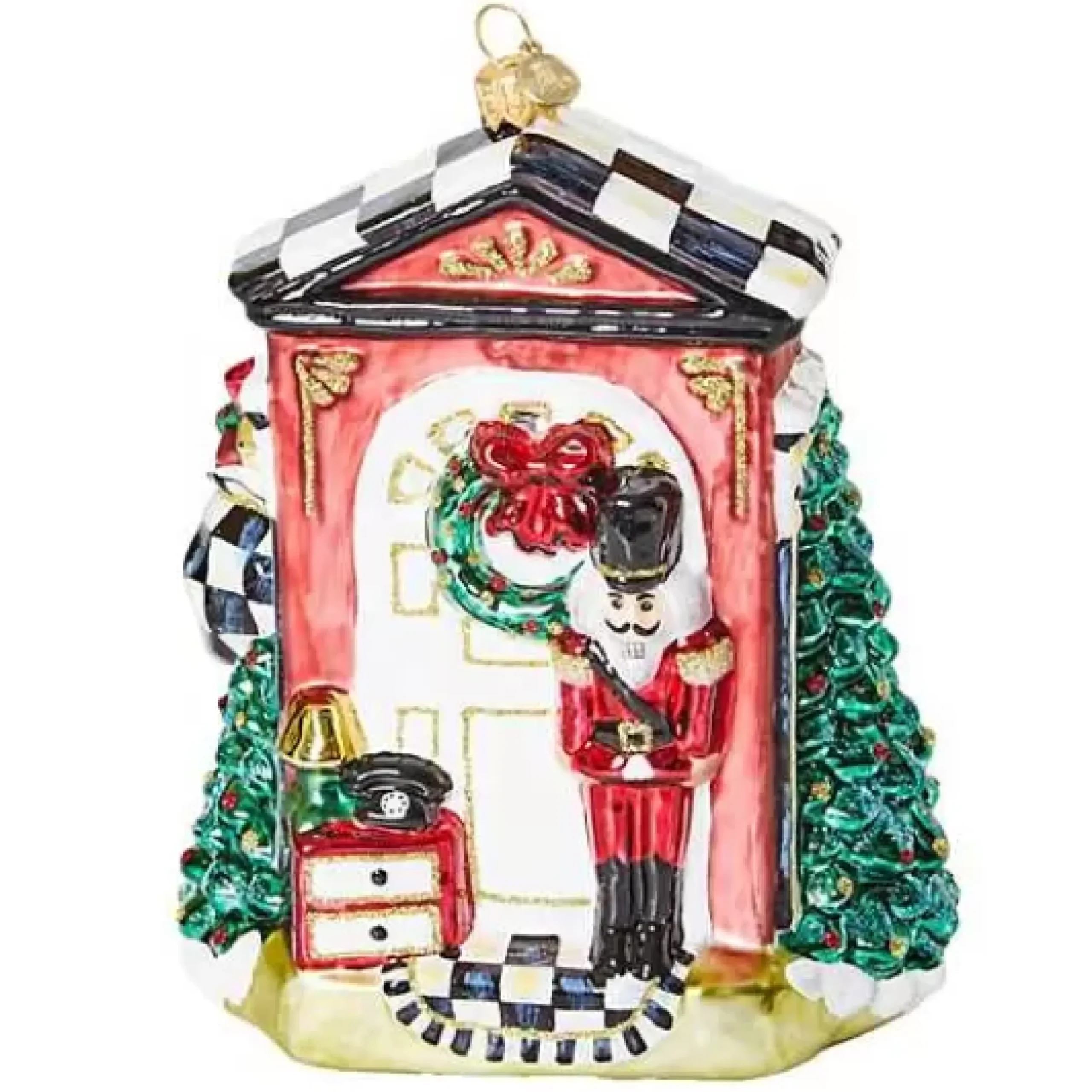 MacKenzie-Childs Front Door Santa Glass Ornament< Holiday