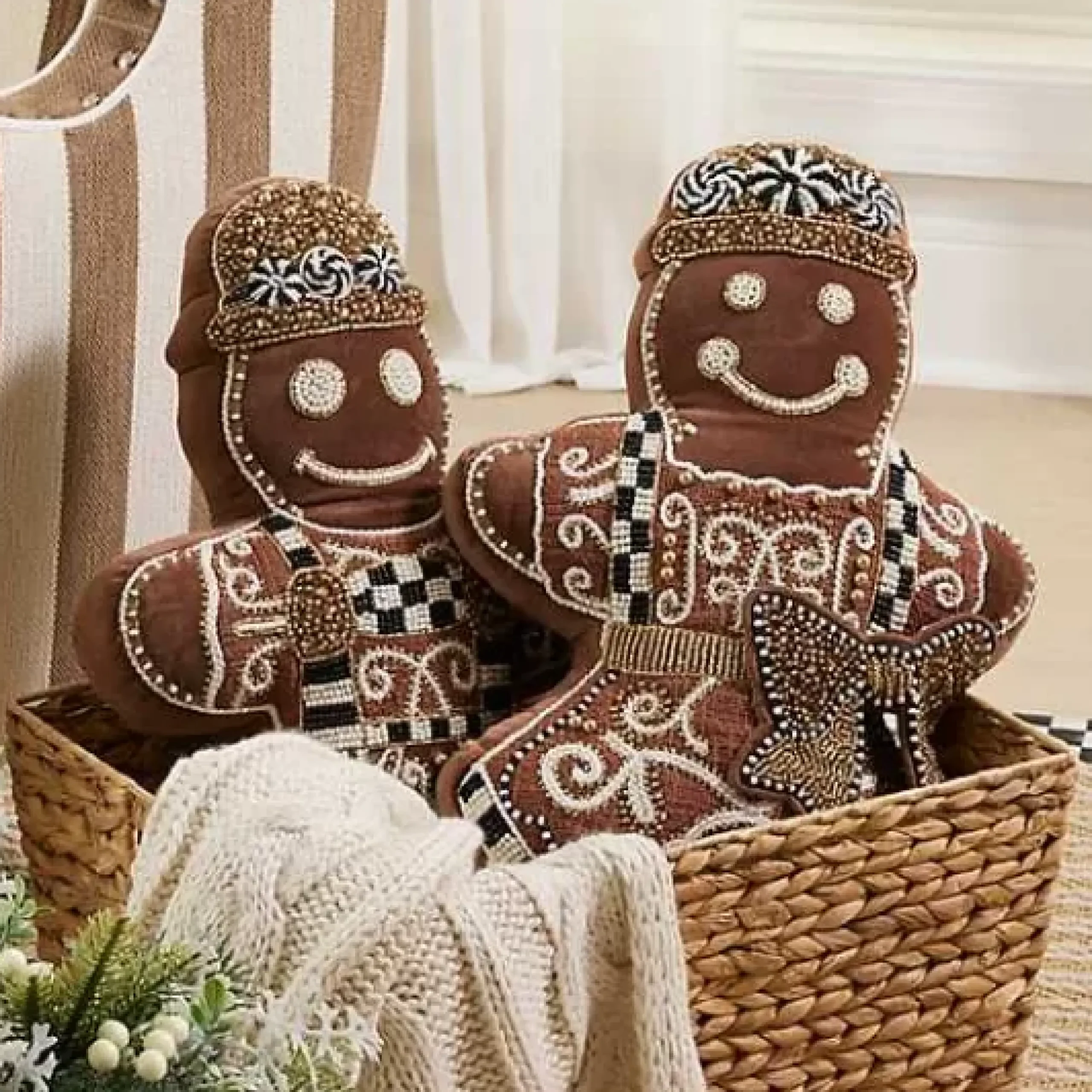 MacKenzie-Childs Gingerbread Boy Shaped Throw Pillow< Holiday|Pillows, Throws, & Cushions