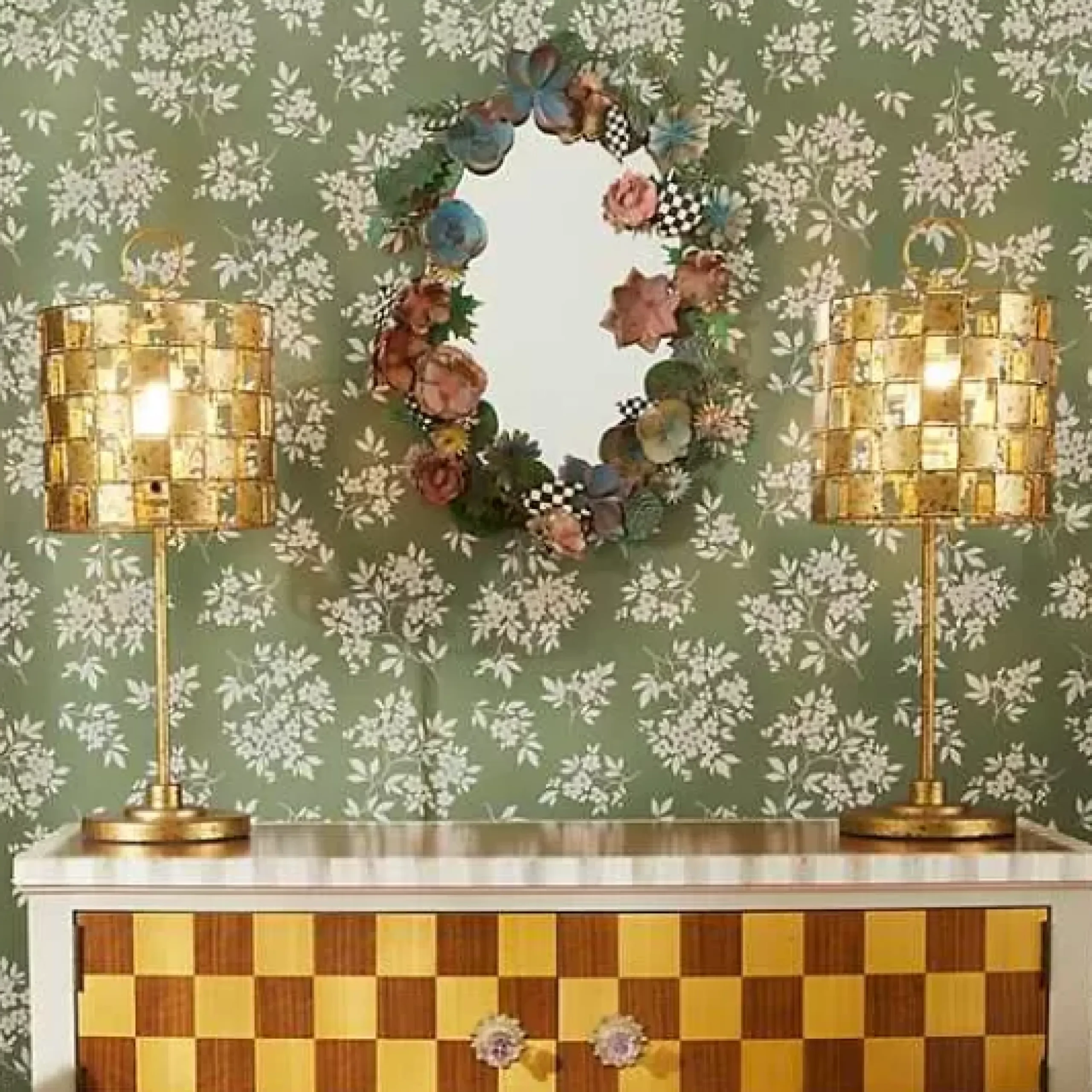 MacKenzie-Childs Golden Check Table Lamp< Lighting