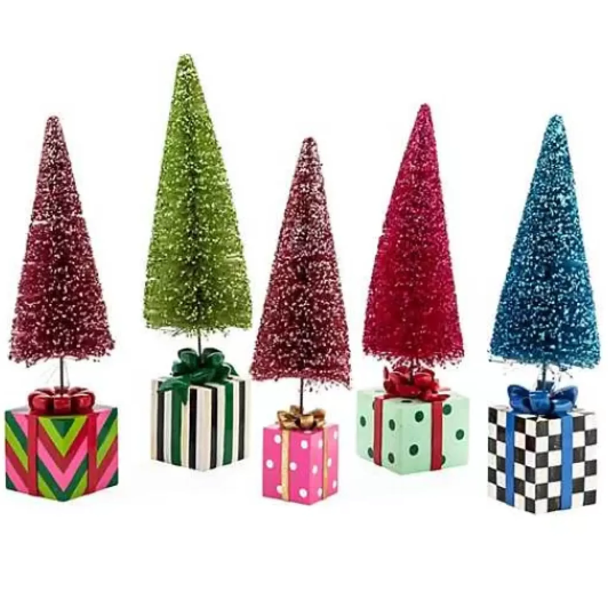 MacKenzie-Childs Granny Kitsch Bottle Brush Gift Trees, Set of 5< Holiday|Decor Sets