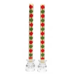 MacKenzie-Childs Harlequin Dot Dinner Candles - Red, Green, Gold - Set of 2< Holiday|Candles & Fragrances
