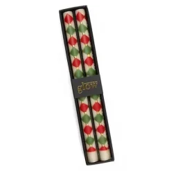 MacKenzie-Childs Harlequin Dot Dinner Candles - Red, Green,  Gold - Set of 2< Holiday|Candles & Fragrances