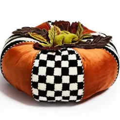 MacKenzie-Childs Harvest Check Stripe Round Pillow< The Fall Shop|Pillows, Throws, & Cushions