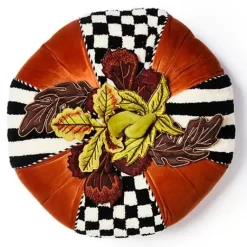 MacKenzie-Childs Harvest Check  Stripe Round Pillow< The Fall Shop|Pillows, Throws, & Cushions