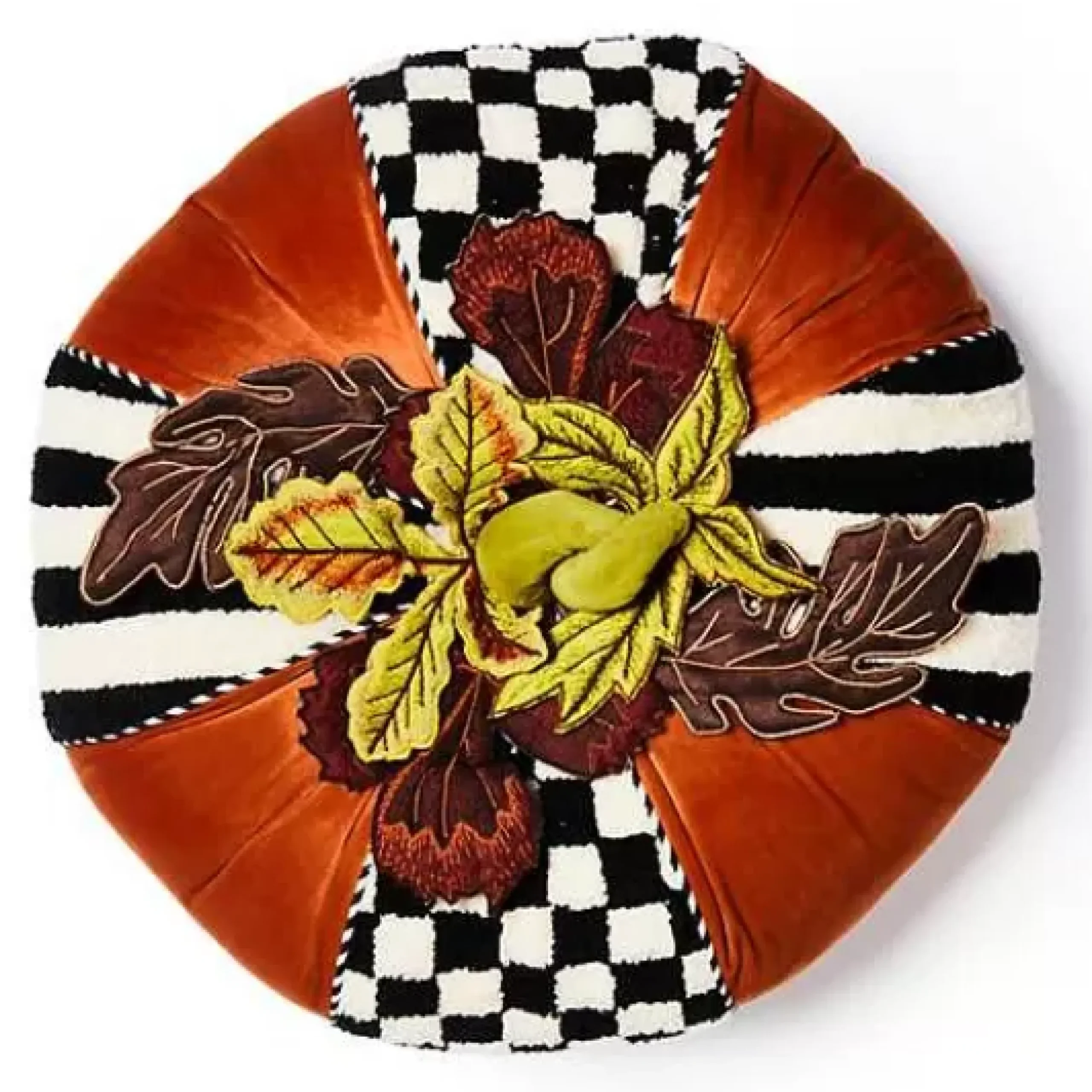 MacKenzie-Childs Harvest Check Stripe Round Pillow< The Fall Shop|Pillows, Throws, & Cushions