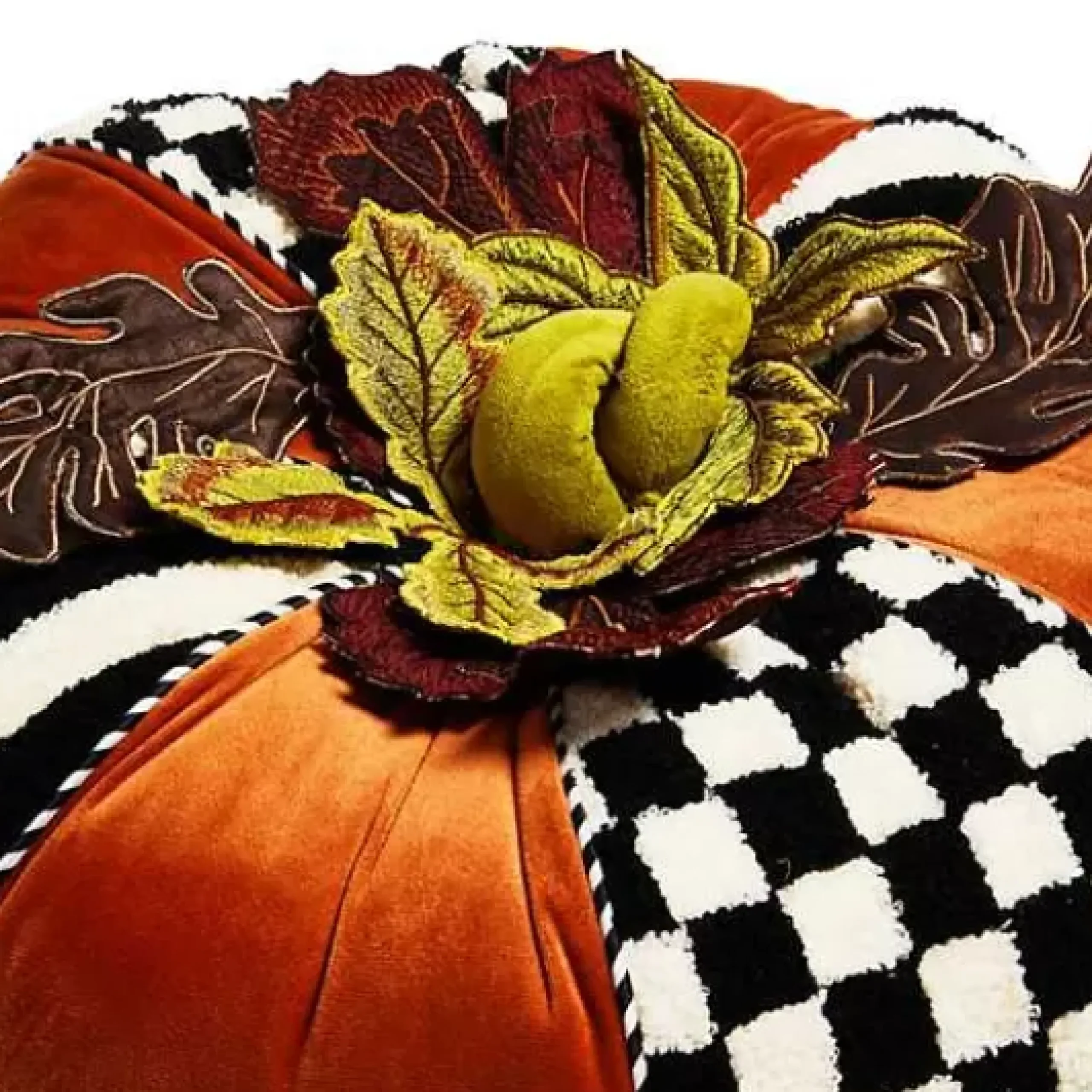 MacKenzie-Childs Harvest Check Stripe Round Pillow< The Fall Shop|Pillows, Throws, & Cushions