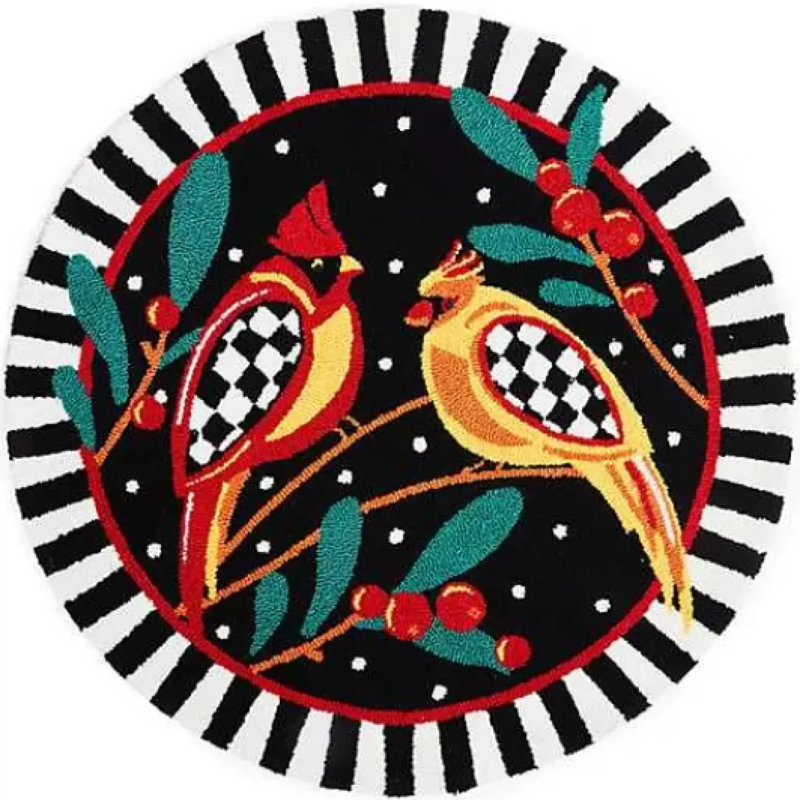 MacKenzie-Childs Holiday Cardinal 3' Round Rug< Holiday|Rugs
