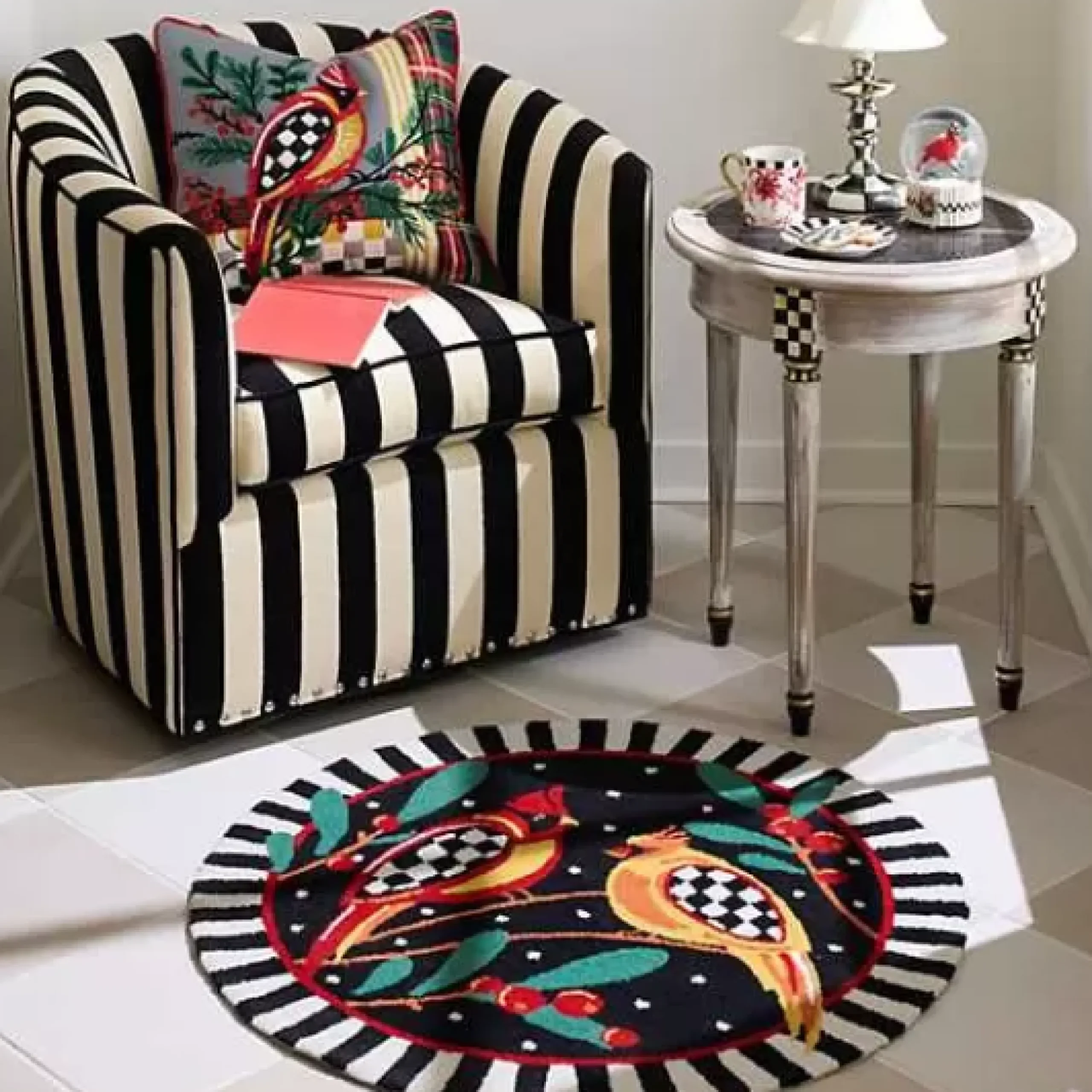 MacKenzie-Childs Holiday Cardinal 3' Round Rug< Holiday|Rugs