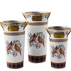 MacKenzie-Childs Holiday Cardinal Metal Flower Buckets, Set of 3< Holiday|Decor Sets