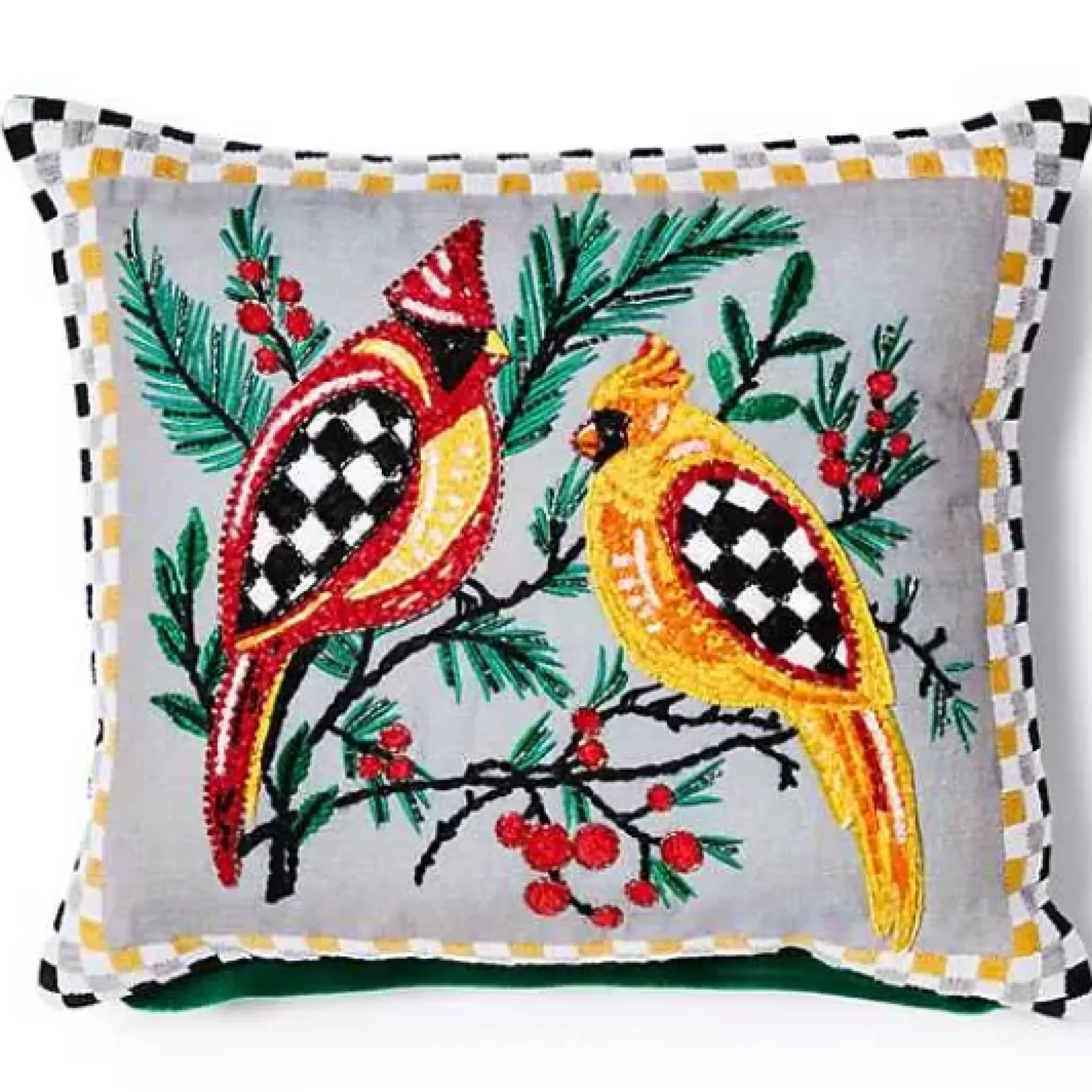 MacKenzie-Childs Holiday Cardinals 14 x 16 Beaded Pillow< Pillows, Throws, & Cushions