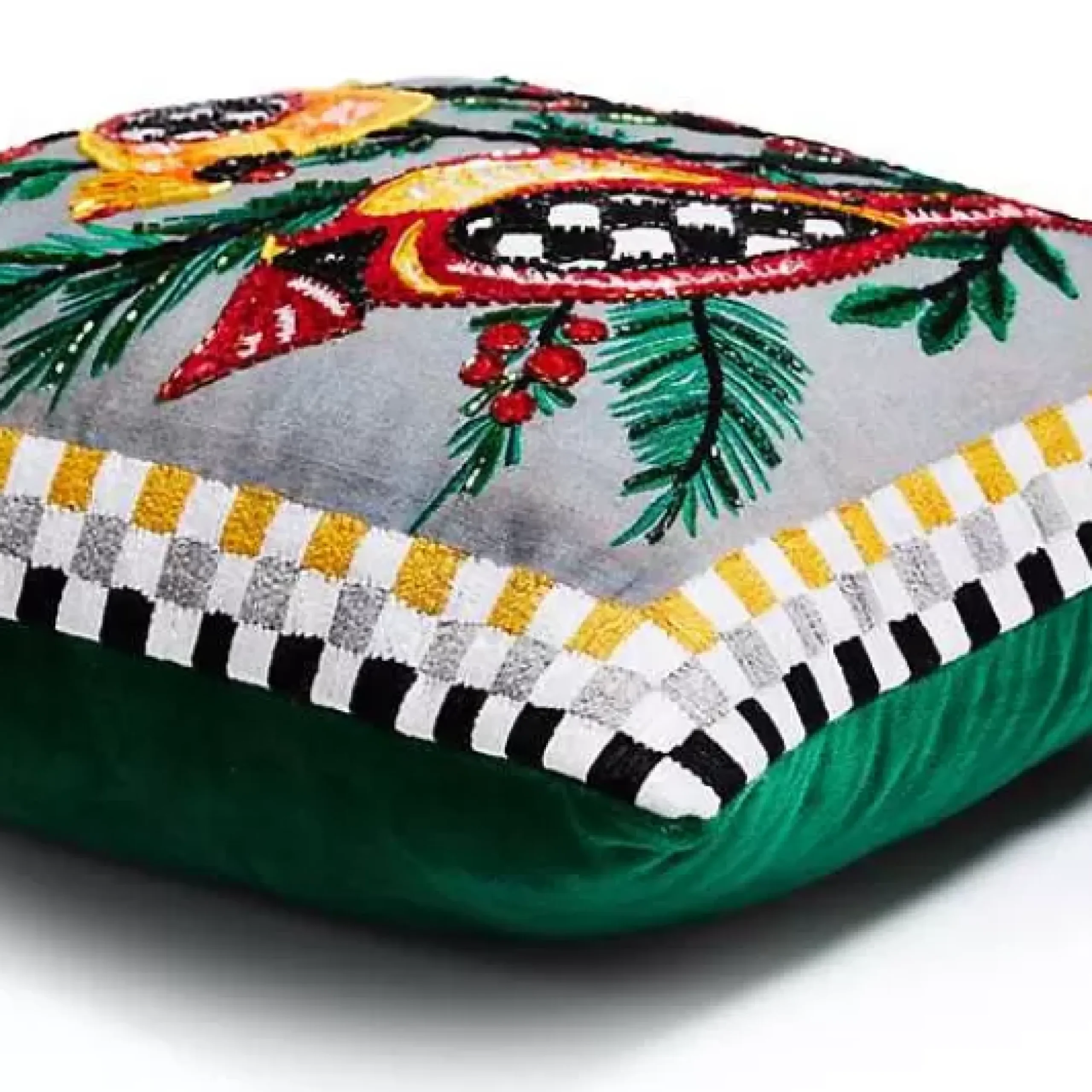 MacKenzie-Childs Holiday Cardinals 14 x 16 Beaded Pillow< Pillows, Throws, & Cushions