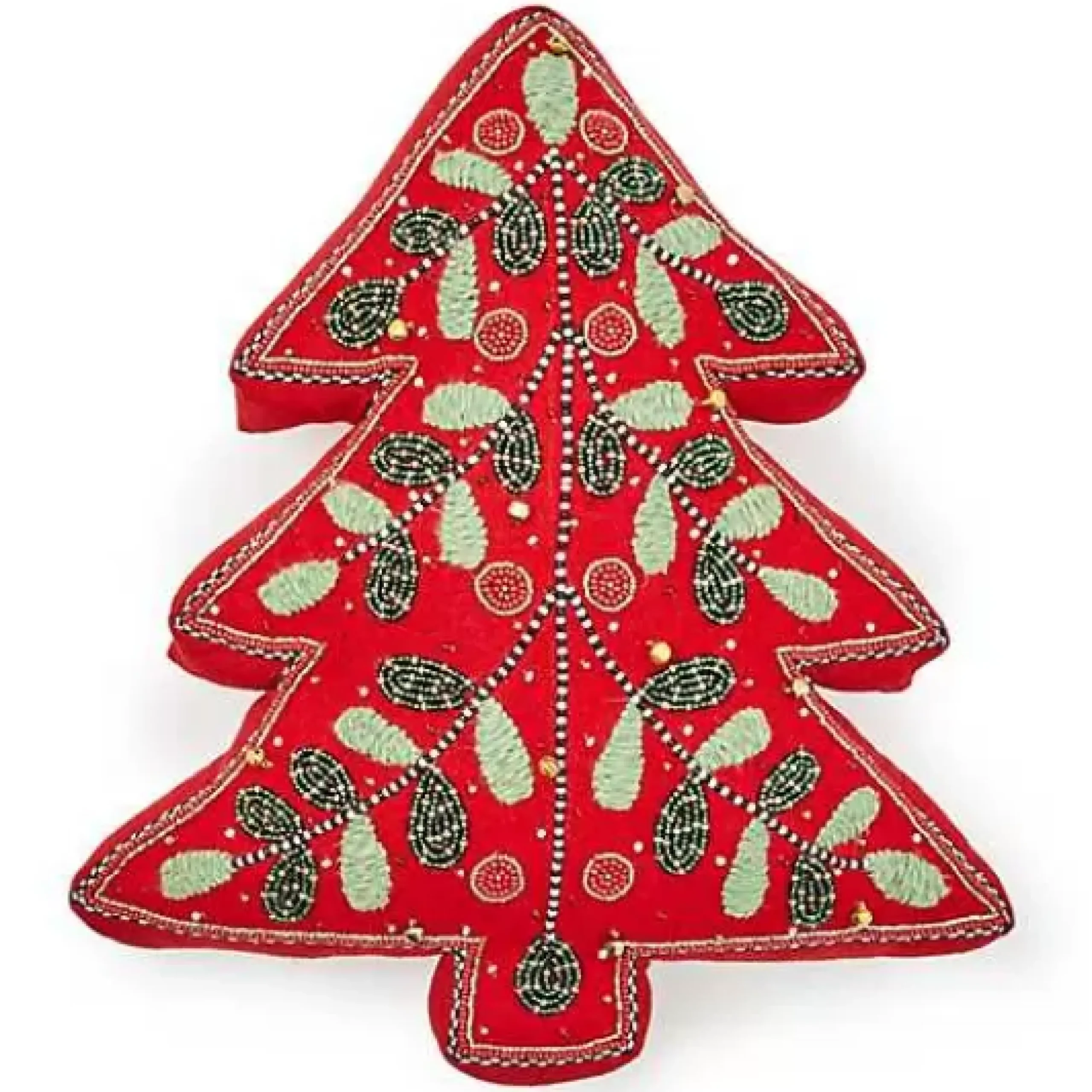 MacKenzie-Childs Holiday Red Tree Shaped Embroidered Throw Pillow< Pillows, Throws, & Cushions
