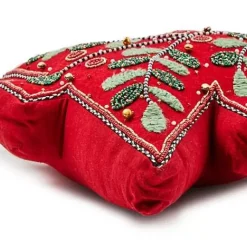 MacKenzie-Childs Holiday Red Tree Shaped Embroidered Throw Pillow< Pillows, Throws, & Cushions