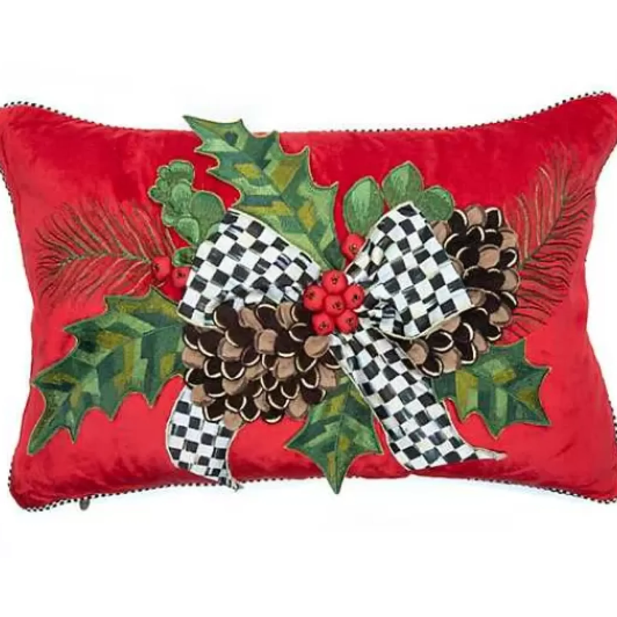MacKenzie-Childs Holly Holiday Lumbar Pillow< Holiday|Pillows, Throws, & Cushions