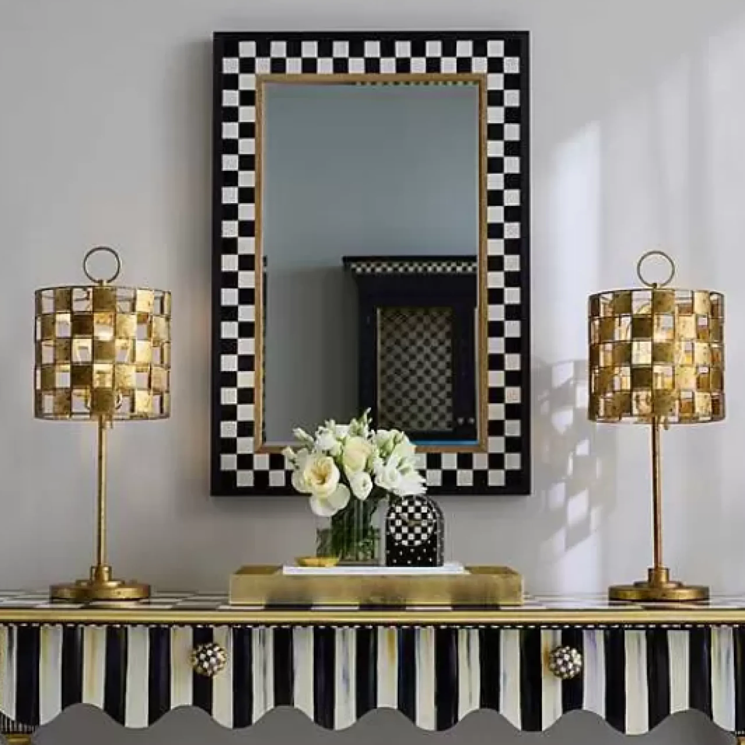 MacKenzie-Childs Hopscotch Check Large Rectangle Wall Mirror< Room Accents
