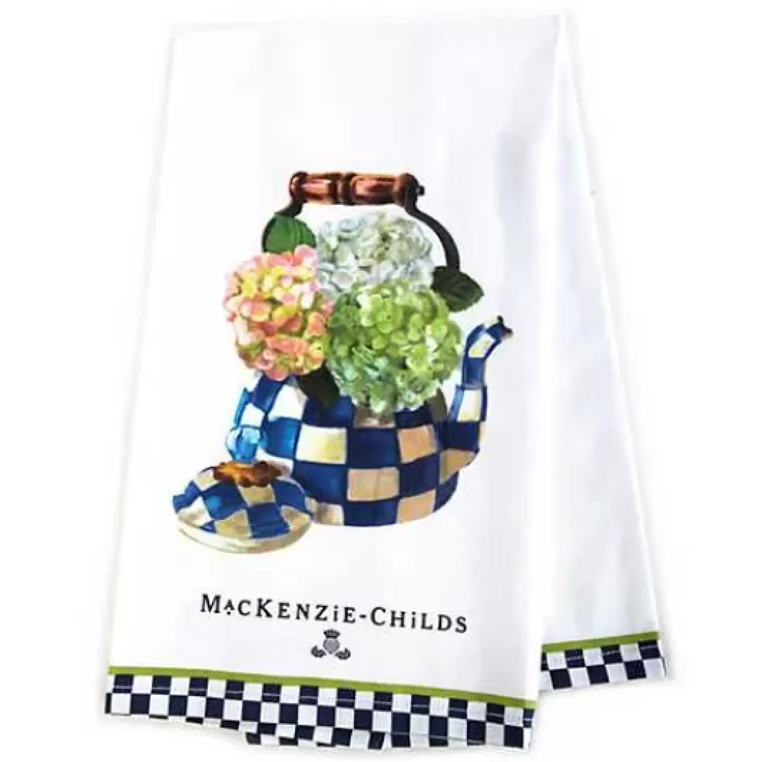 MacKenzie-Childs Hydrangea Tea Kettle Dish Towel< Spring|Kitchen & Table Linens
