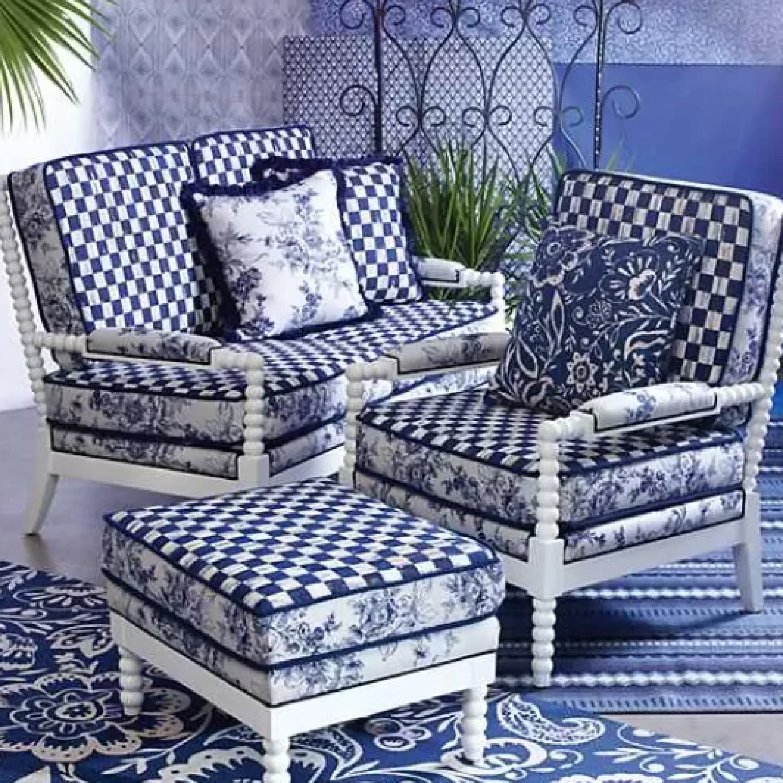 MacKenzie-Childs Indigo Villa Outdoor Loveseat< Outdoor|Spring