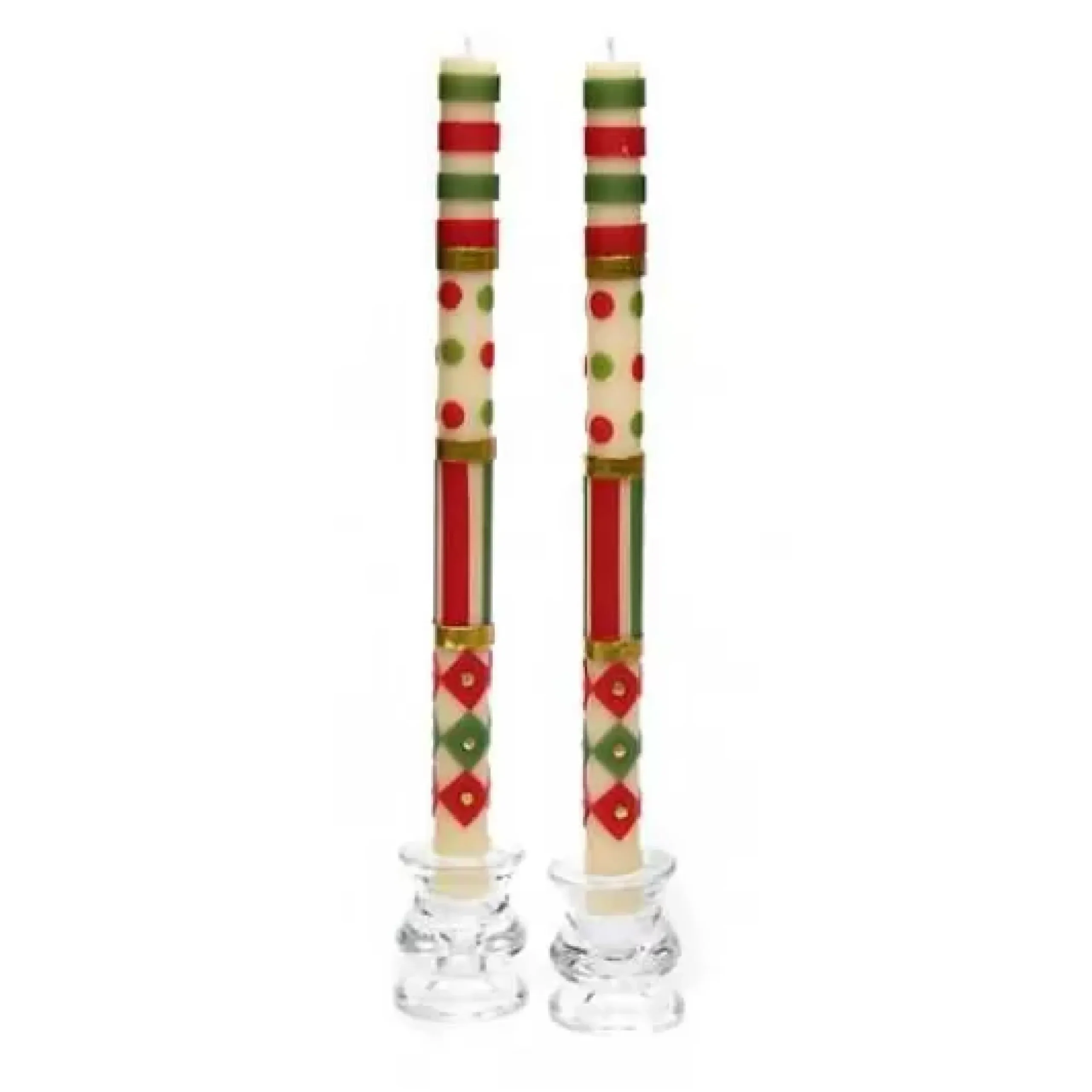 MacKenzie-Childs Jester Dinner Candles - Red, Green, Gold - Set of 2< Holiday|Candles & Fragrances