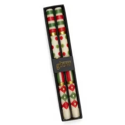 MacKenzie-Childs Jester Dinner Candles - Red, Green,  Gold - Set of 2< Holiday|Candles & Fragrances