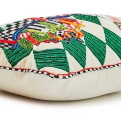 MacKenzie-Childs Jolly Holiday Santa with Packages Beaded Lumbar Pillow< Pillows, Throws, & Cushions