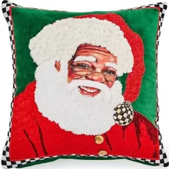 MacKenzie-Childs Joyful Black Santa Throw Pillow< Pillows, Throws, & Cushions