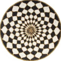 MacKenzie-Childs Kaleidoscope Black Ivory Beaded Placemat< Table Accessories|Kitchen & Table Linens