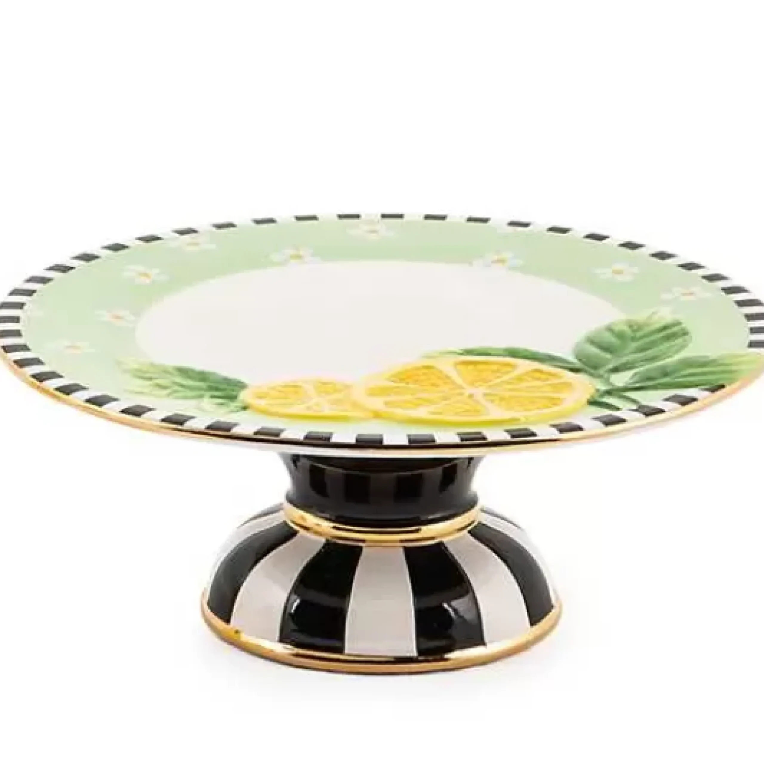 MacKenzie-Childs Lemon Small Pedestal Platter< Spring|Serveware