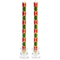 MacKenzie-Childs Macrodot Red Green Dinner Candles, Set of 2< Holiday|Candles & Fragrances