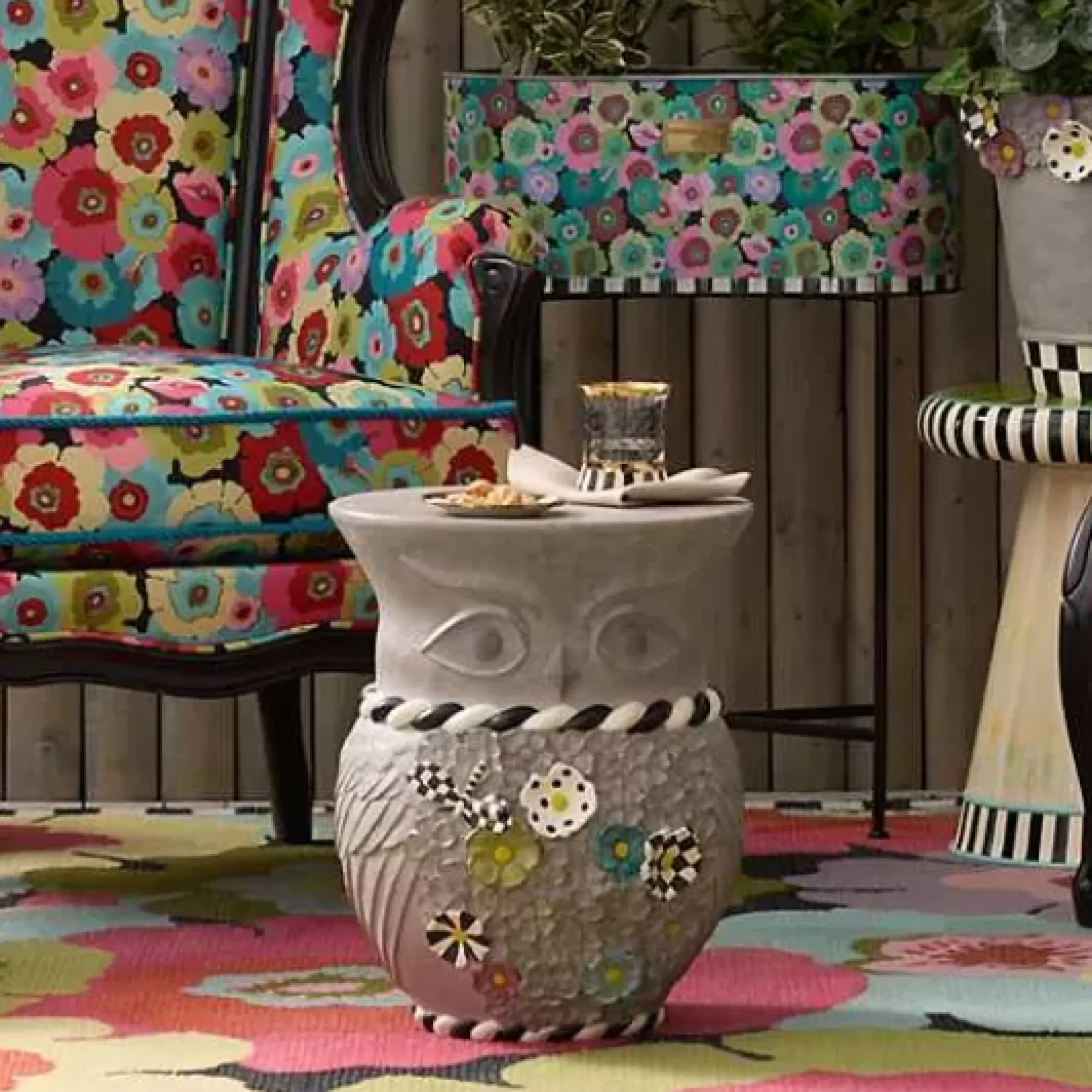 MacKenzie-Childs Maia Owl Garden Stool< Spring|Outdoor