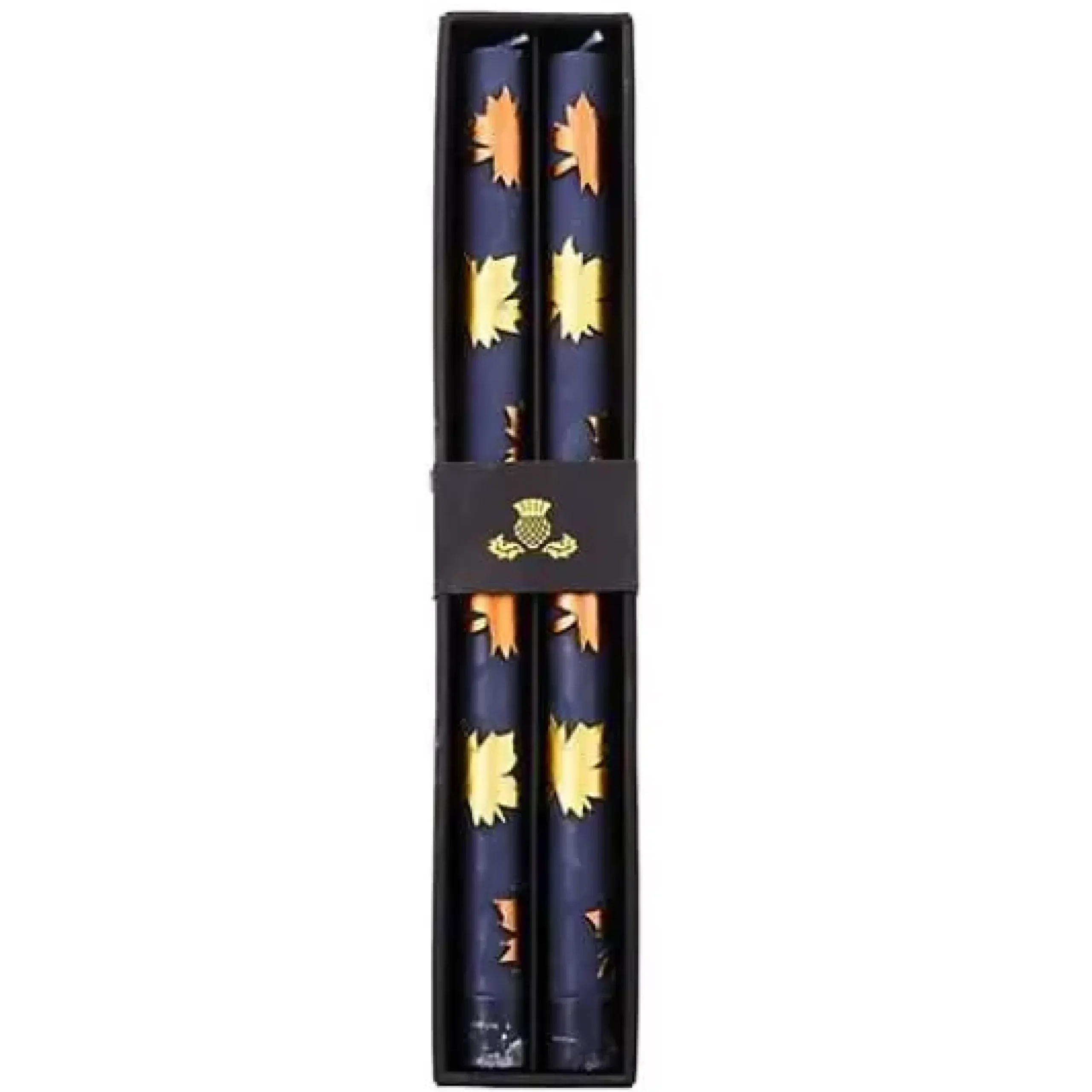 MacKenzie-Childs Maple Leaf Navy Dinner Candles, Set of 2< The Fall Shop|Candles & Fragrances