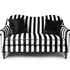 MacKenzie-Childs Marquee Black Stripe Chenille Loveseat< Living Room