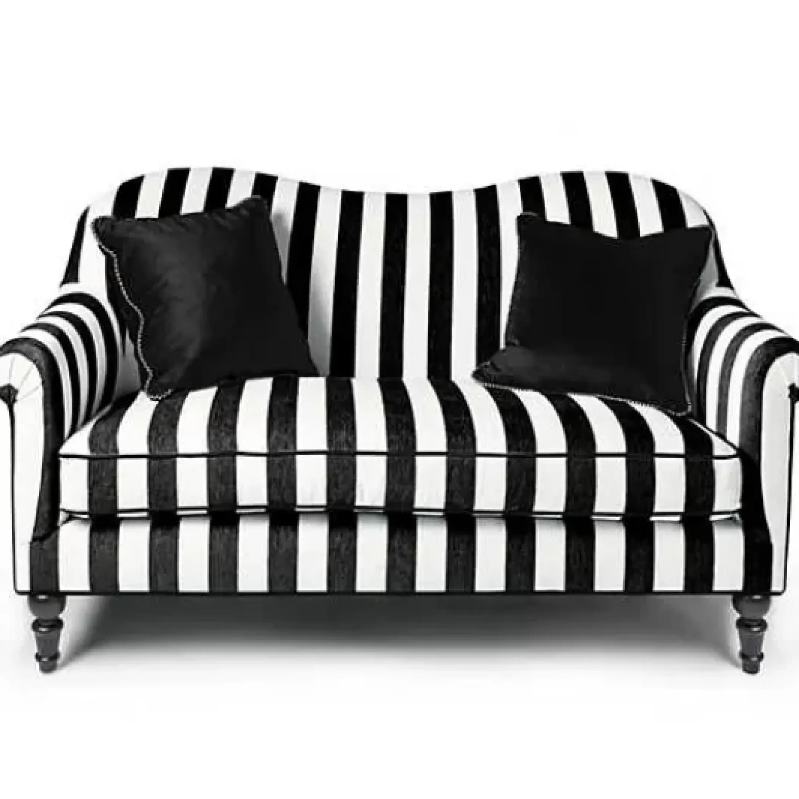 MacKenzie-Childs Marquee Black Stripe Chenille Loveseat< Living Room