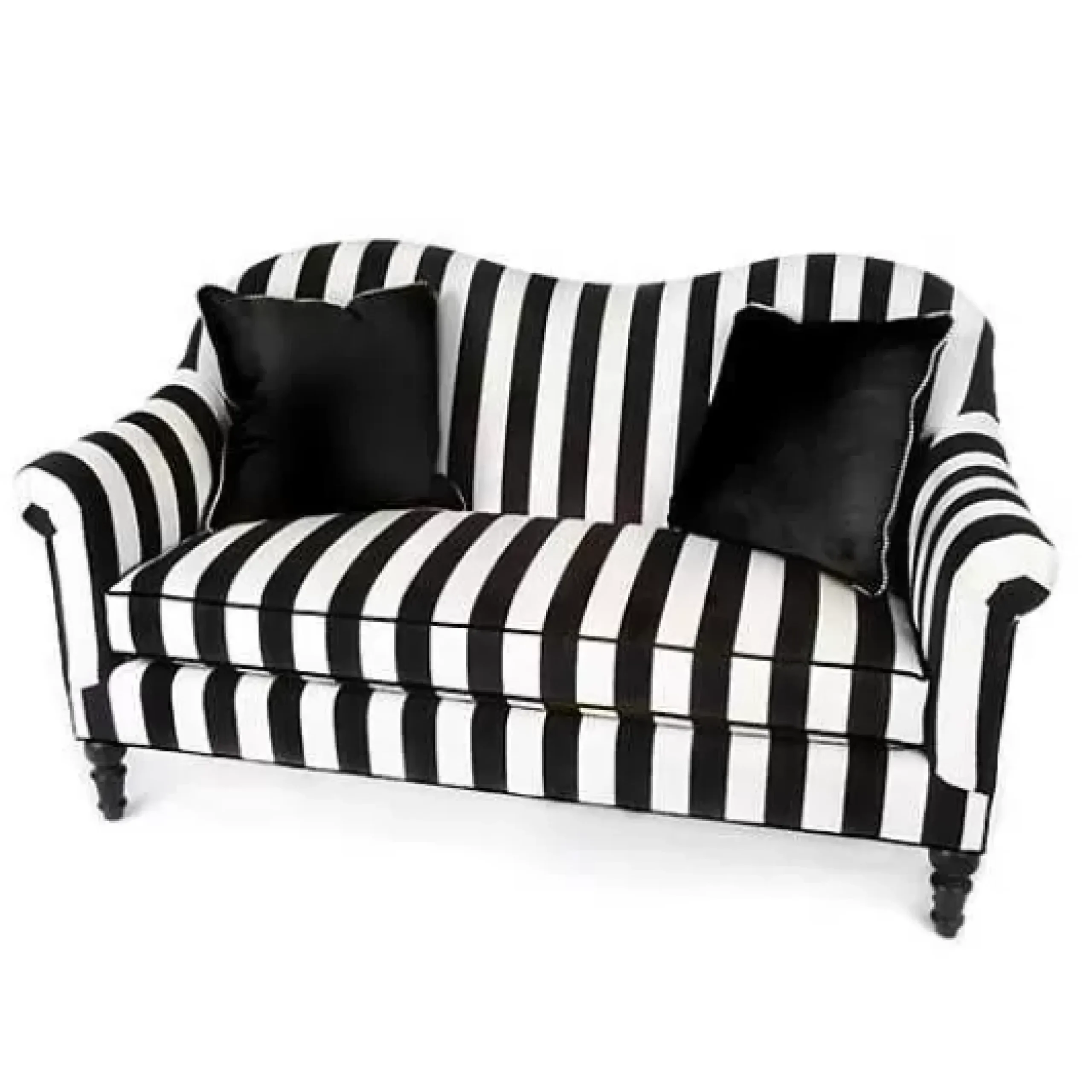 MacKenzie-Childs Marquee Black Stripe Chenille Loveseat< Living Room