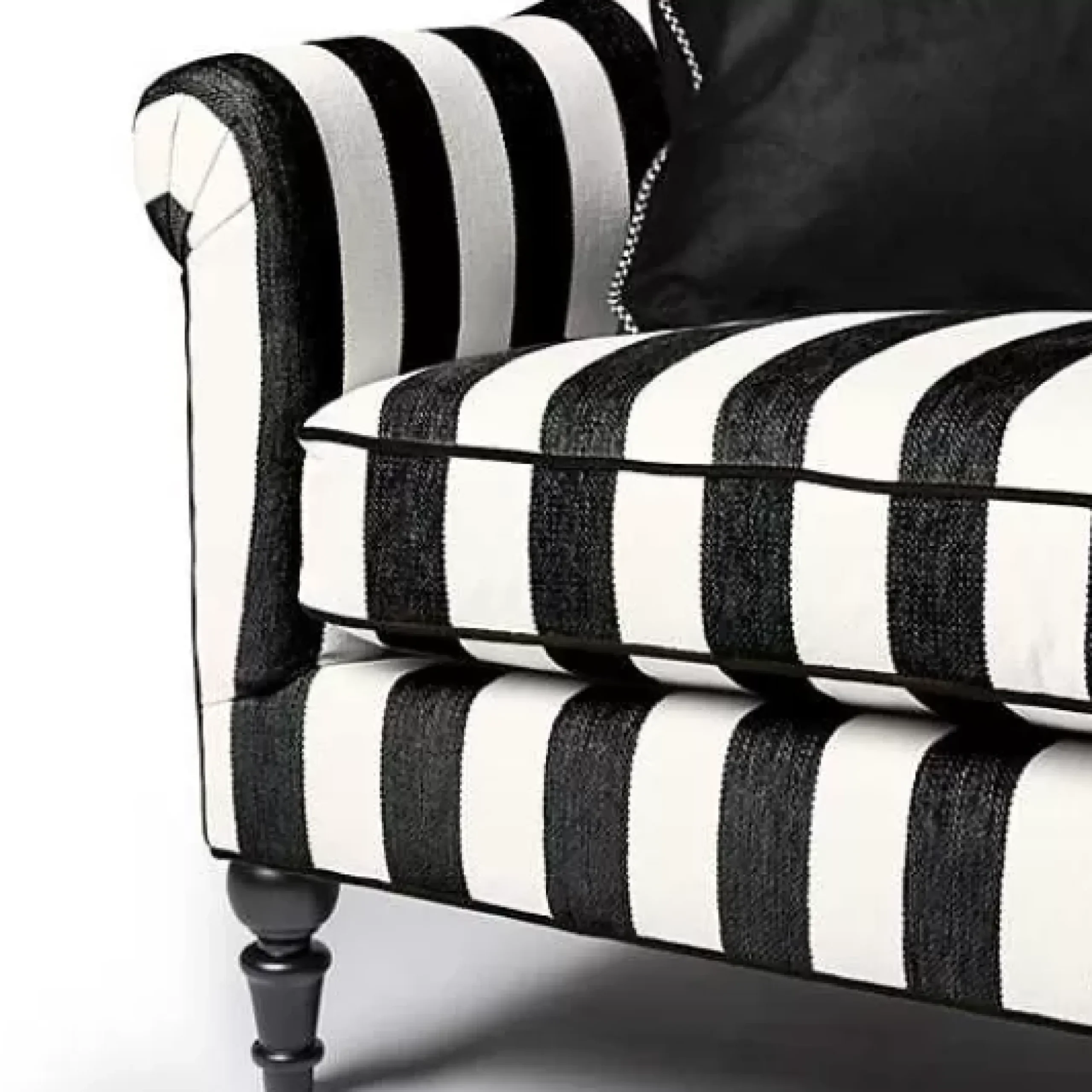 MacKenzie-Childs Marquee Black Stripe Chenille Loveseat< Living Room