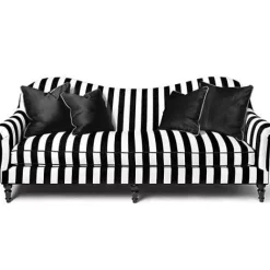 MacKenzie-Childs Marquee Black Stripe Chenille Sofa< Living Room