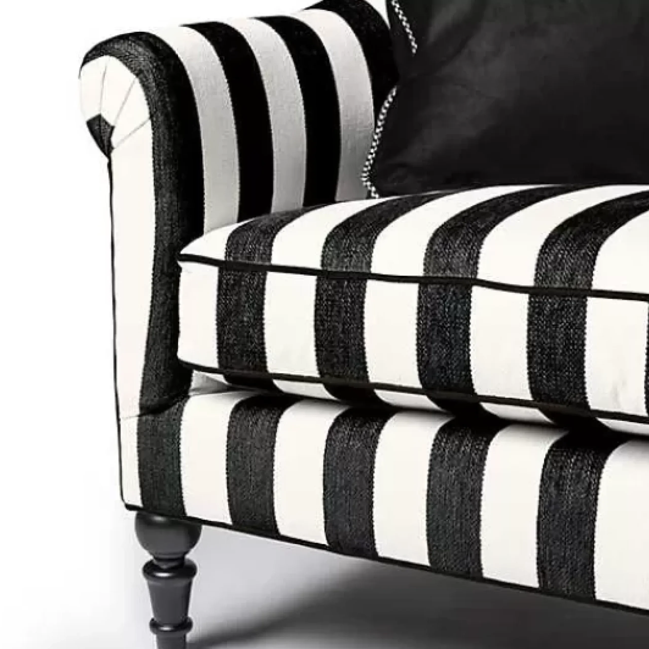 MacKenzie-Childs Marquee Black Stripe Chenille Sofa< Living Room
