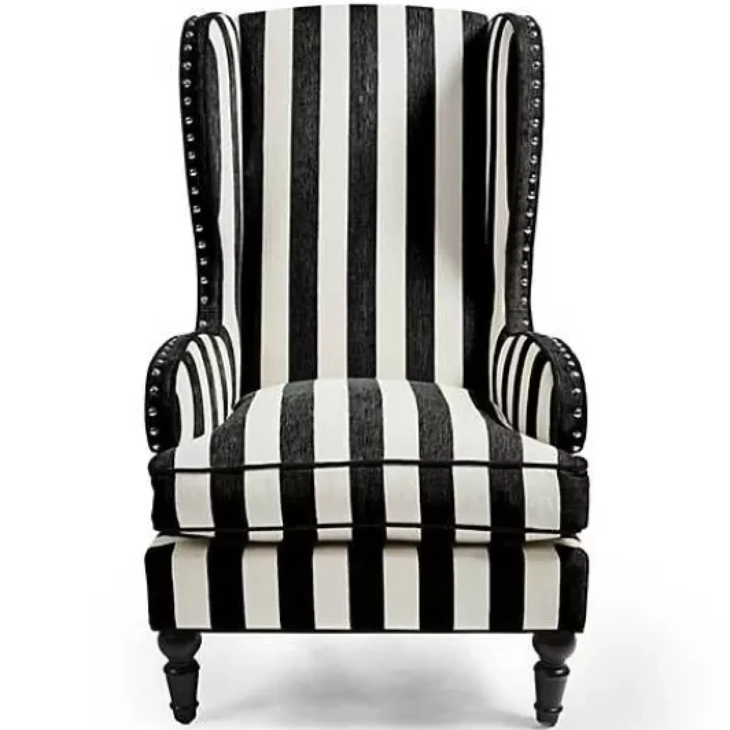 MacKenzie-Childs Marquee Black Stripe Chenille Wing Chair< Living Room