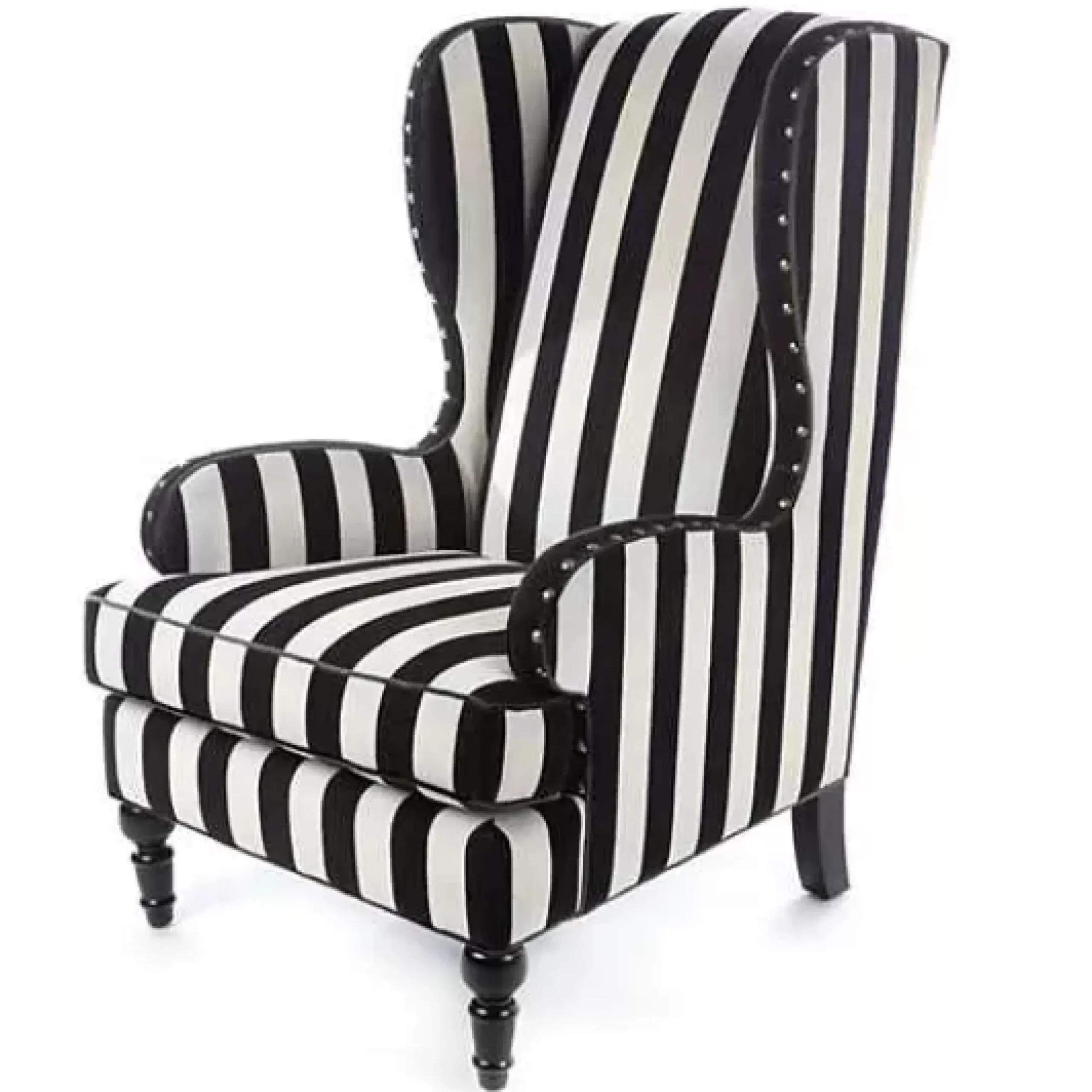 MacKenzie-Childs Marquee Black Stripe Chenille Wing Chair< Living Room