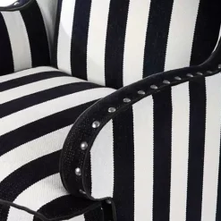 MacKenzie-Childs Marquee Black Stripe Chenille Wing Chair< Living Room